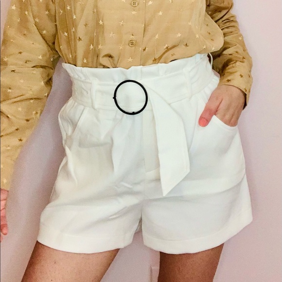 Pants - White Belted Shorts